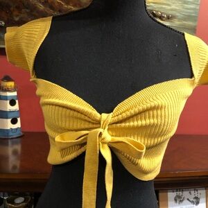 Mustard Yellow Ribbed Knit off the shoulders Top.